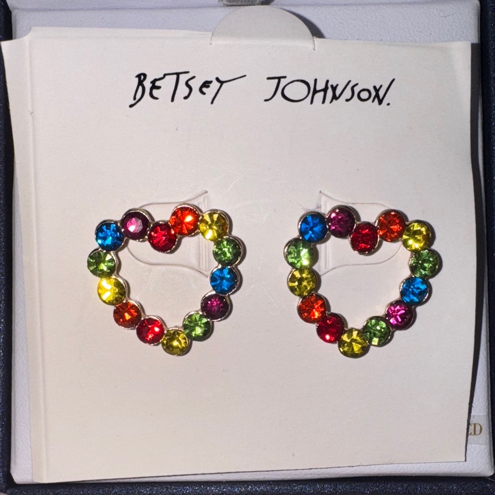 Betsey Johnson Vibrant Crystal Heart Earrings